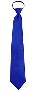 Boy's 14 Inch Royal Textured Grid Pattern Solid Pretied Zipper Necktie - Picture 1 of 2
