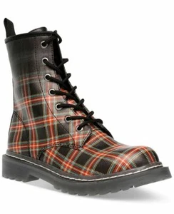 RYYDERP Black Plaid Lace Up Zipper Combat Motorcycle Boots WIld Pair SZ 6.5M NIB - Picture 1 of 7