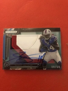 Topps Strata Sammy Watkins 2014 corte transparente esmeralda automática reliquia de radiocontrol con estuche #09/50 - Imagen 1 de 3