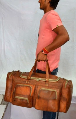 Bolso de Lona 25" Para Hombre Cuero Suave Genuino Gimnasio Fin de Semana Noche De Colección Foto 1 de 4