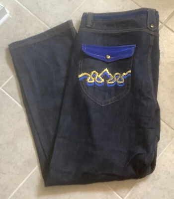 Crown Holder Men's Jeans Embroidered Baggy Street Skater Hip Hop 44”X35” - Image 1 of 4