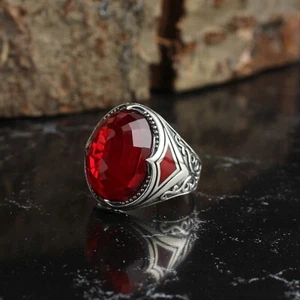 Handmade Pure 925 SILVER men Ring Red Crystal Gemstone stone All size RRP £50 - Picture 1 of 4