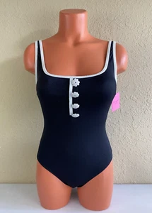 Traje de baño Kate Spade para mujer cuello cuadrado de contraste de una pieza negro talla pequeña - Imagen 1 de 4