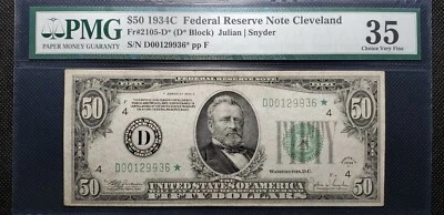 Fr#2105-D* 1934C $50 FRN Cleveland Star Note Julian-Snyder (SN:D00129936*) - Image 1 of 2