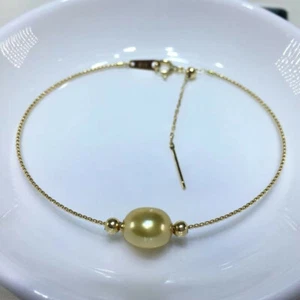 Dainty AAA 10x12mm Genuine Natural South Sea Gold Pearl Bracelet 14k Gold P - Picture 1 of 4