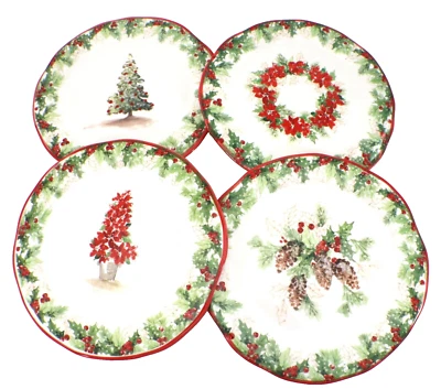 Southern Living Dillard's SALAD POSTRE PLATOS Navidad Juego de 4 Acebo 8.5" c Foto 1 de 4