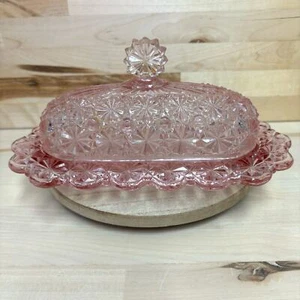 Vintage LG Wright Daisy & Button Blush Pink Quarter Stick Covered Butter Dish - Picture 1 of 5