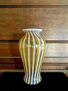 Vintage Fenton Art Glass Autumn Gold Opalescent Optic Striped Vase Sticker 9 1/2 - Picture 1 of 5