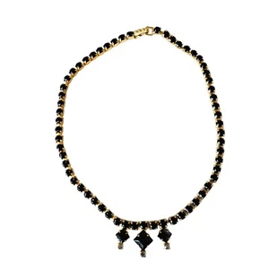 Vintage schwarz Strass Glas Halsreif Halskette 14" zacken evtl. 50er Ära - Bild 1 von 14