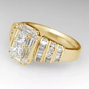 Anillo de boda para mujer de diamantes creados en laboratorio de corte princesa de 3 quilates enchapado en oro amarillo de 14 k - Imagen 1 de 4