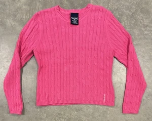 Polo Jeans Co Ralph Lauren Pullover mit Zopfmuster Damen Gr. XL rosa Rundhalsausschnitt - Bild 1 von 6