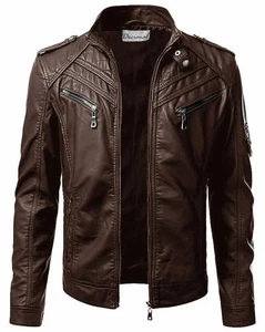 HERREN ECHT LAMMFELL SCHWARZ LEDER JACKE RETRO SLIM FIT BIKER JACKE - Bild 1 von 5