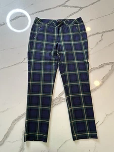 J. McLaughlin Ross Pant Navy, Green and Gold Regimental Plaid Size 10 NWT $178 - Picture 1 of 11