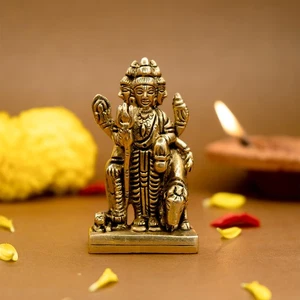 100 % reines Messing Lord Dattatreya Statue spirituelle Bereicherung für Home Office Puja - Bild 1 von 7