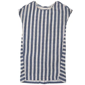 Madewell Linen Cotton Shift Dress Women XS Indigo Blue Stripe Play Button Back - Picture 1 of 12