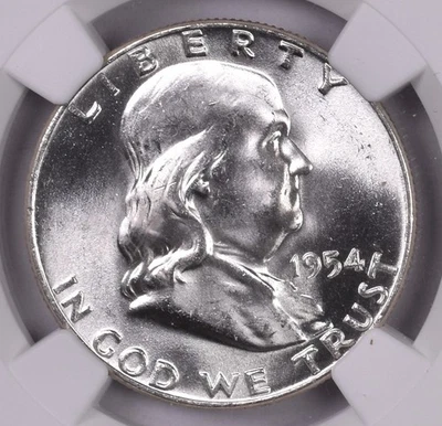 1954 Franklin Silver Half Dollar - NGC MS65 FBL - Original Bag Fragment  - Image 1 of 3