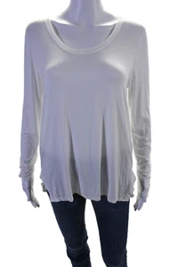 Feel The Piece Womens Textured Long Sleeve Round Neck Basic Top White Size M - Picture 1 of 5