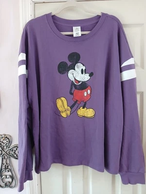 Disney Parks Mickey Mouse Mujer 3X Sudadera Púrpura Blanco Manga Rayas Foto 1 de 4