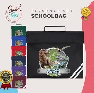 Dinosaur Theme T Rex & Velociraptor Personalised School Book Bag Back to School - Picture 1 of 17