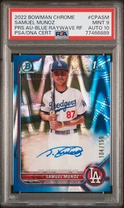 2022 BOWMAN CHROME SAMUEL MUNOZ BOWMAN BLUE REFRACTOR AUTO PSA 9 MINT AUTO 10 - Picture 1 of 1