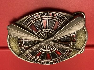1984 Bergamot Brass Works belt buckle, dart board game - Picture 1 of 2