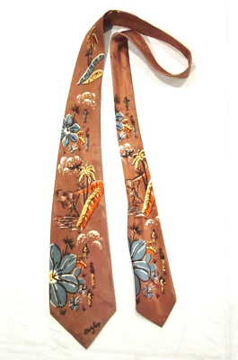 CORBATA CORBATA VINTAGE AÑOS 40 1930 OWYHEE ISLA HAWAIANA HAWAIANA FLORES SATINADAS NT31 Foto 1 de 4