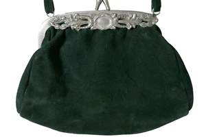 ❤️ TEUFEL DESIGN DUNKEL GRÜNE WILDLEDER HANDTASCHE SCHULTERTASCHE TRACHT VINTAGE - Bild 1 von 12