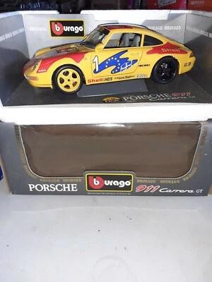 BURAGO 1/18 Scala Diecast 3360 Porsche 911 Carrera Gt 1993 #1 Giallo - Immagine 1 di 4
