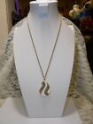 J125-VINTAGE NECKLACE WITH PENDANT~GOLD/WHITE~SIGNED JJ~24" CHAIN