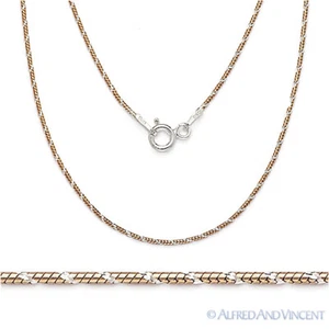 1mm Snake Link .925 Sterling Silver Two-Tone 14k Rose Gold-Plated Chain Necklace - Picture 1 of 1