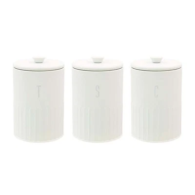 BLACKMOOR Canister Set Coffee Tea Sugar Ivory Ribbed Airtight 1.35L Containers Storage 3pc