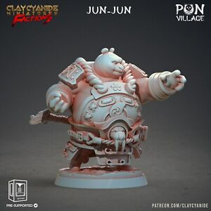 Pon Village - Jun-Jun - 55mm Tabletop Miniaturowa figurka D&D Panda Wojownik Lud