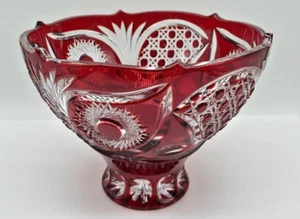 Beautiful Bohemian Czech Crystal Glass Ruby Cut to Clear large Pedestal bowl - Picture 1 of 7