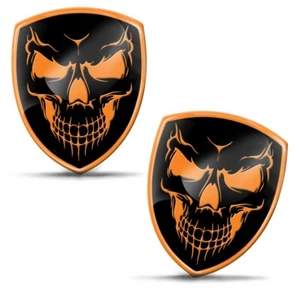 2 x 3D Silikon Aufkleber Motorrad Fahrrad Helm Laptop Skull Schädel Orange - Bild 1 von 9