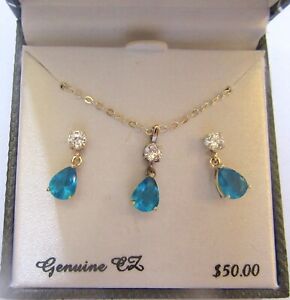  Earrings & Necklace Set- silver plated-cubic zirconia -clear & blue -petit3