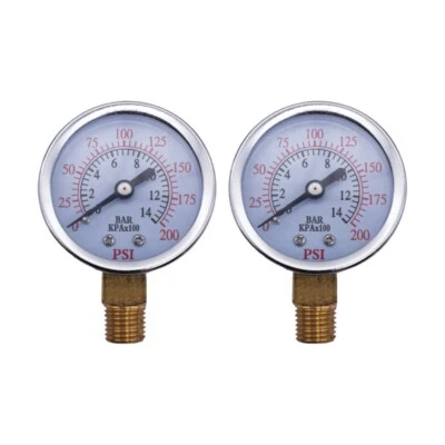 Manómetro de presión de compresor de aire 2 piezas 0-200 PSI 1/4" NPT montaje lateral 2" cara Foto 1 de 4