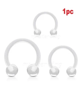 16G 14G Clear Bio-Flex Retainer Horseshoe Circular Barbell Labret Ear Septum - Picture 1 of 3