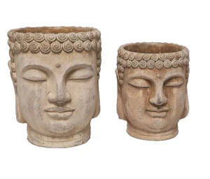 Zen Buddha Head Vase Flower Planter Statue Serene Decorative Flower Pot - Picture 1 of 10