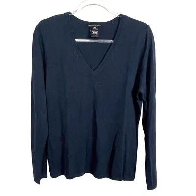 Suéter Pamela Dennis Private Client Group Seda Cachemira Azul Cuello en V Foto 1 de 4