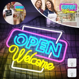 Open Welcome Neon Schild Open Neon Sign Bunte Offene Leuchtreklamen Buchstabe - Bild 1 von 19