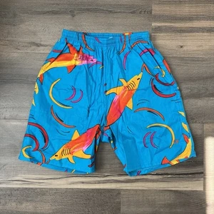 NWOT Vintage OP Ocean Pacific Shark Swim Trunks Blue Size Small - Picture 1 of 9