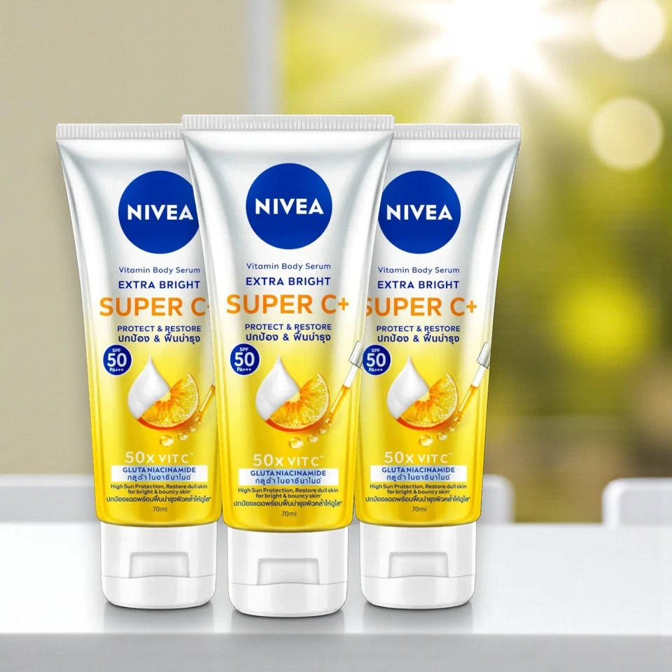 Suero corporal Nivea Extra Bright Super C+ SPF50+++ tamaño de viaje 70 ml paquete de 3 Foto 1 de 1