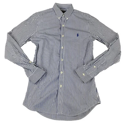 Hombre S Azul y Blanco Rayas Slim Fit Ralph Lauren Manga Larga Vestido Camisa  Foto 1 de 4