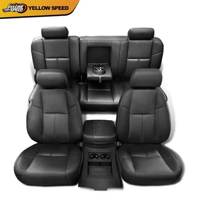Seat Covers Black Full Set Fit For 2007-2013 Chevy Silverado GMC Sierra Crew Cab - Image 1 of 4