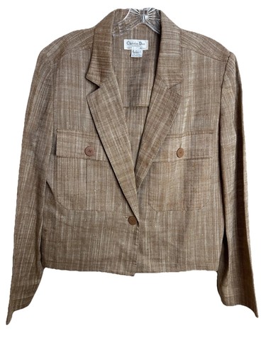 Giacca Christian Dior taglia 8 misto lino separata marrone caramello