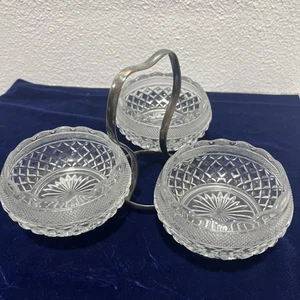 Vintage drei Glasschalen Gewürzbesteck umrandet mit Henkel versilbert England - Bild 1 von 11