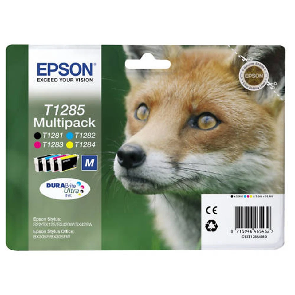 multi pack 4 CARTOUCHE EPSON T1285 NOIR JAUNE CYAN MAGENTA / T128 renard t1281 - Photo 1/1