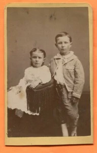 CDV Cedar Rapids, IA, Portrait of 2 Young Siblings, by Kilborn, c1870s Backstamp - Picture 1 of 3