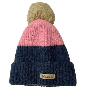 Columbia Kids Pom Pom Beanie Stocking Cap Hat Pink Gray Winter Warm Outdoor Ski - Picture 1 of 5
