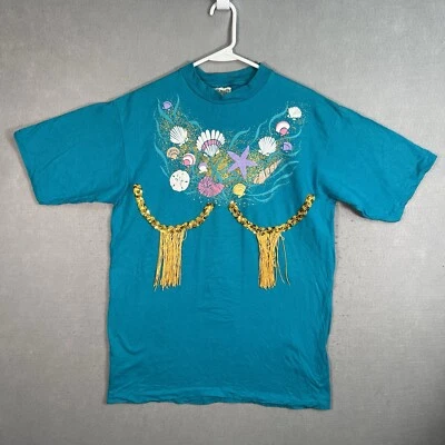 Vintage 90s Devon In Space Sea Shell Sleep T Shirt Womens One Size Blue - Image 1 of 4
